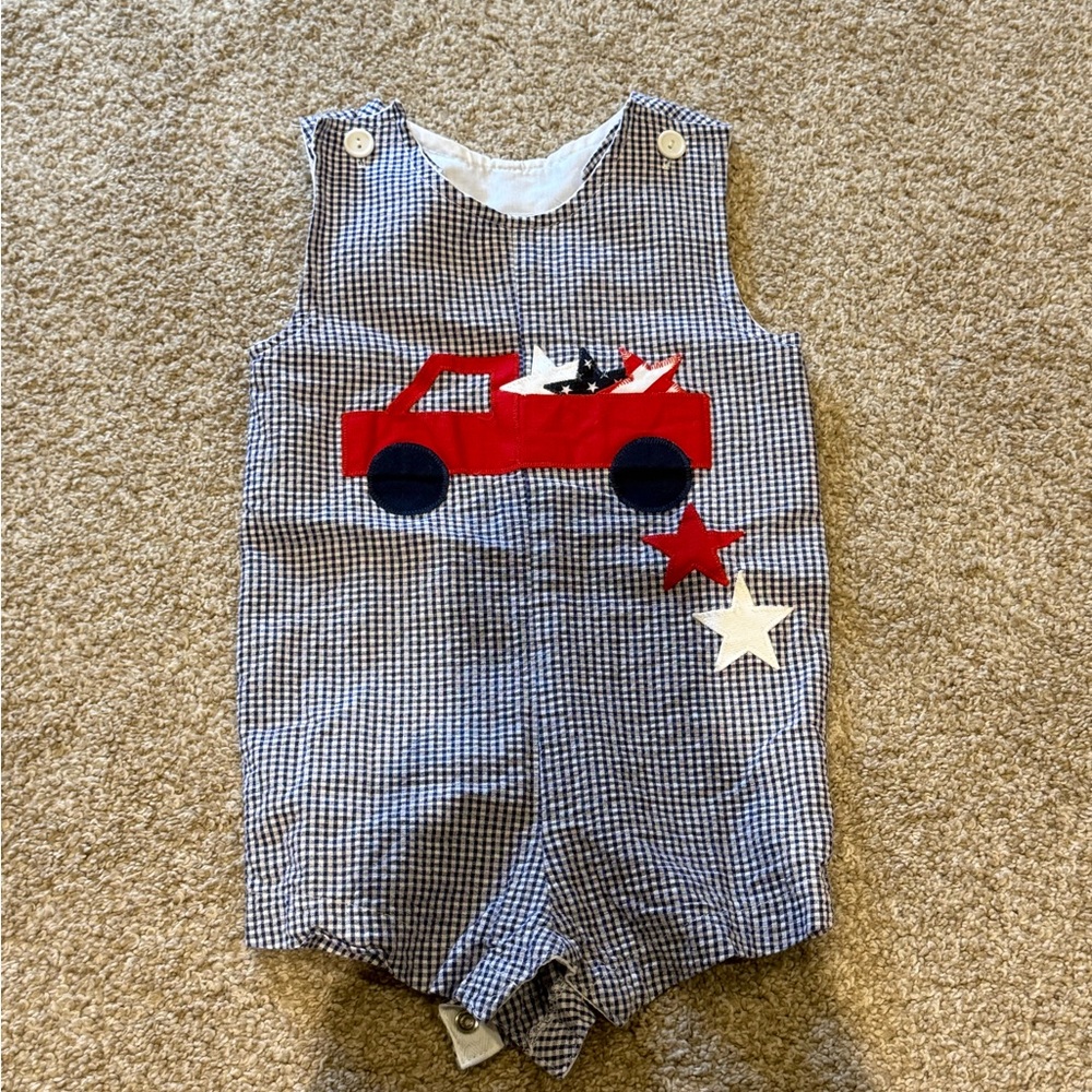 Red Truck Appliqué Gingham Baby One-Piece Bodysuit